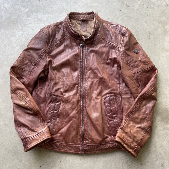Gipsy Jackets & Blazers - Vintage Distressed Brown Genuine Leather Biker Jacket Gipsy Shoulder Moto Y2K